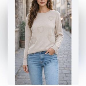 Femme Fatal Made in Italy Tan V-Neck Sweater with Heart Details